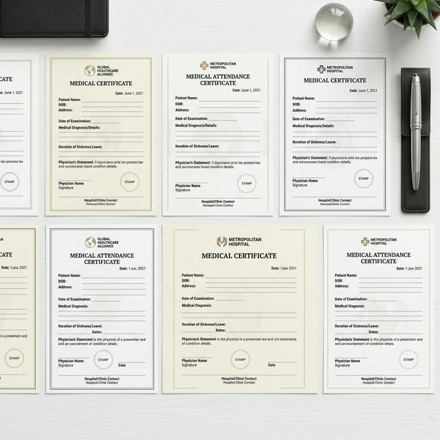 multiple medical certificate templates on desk