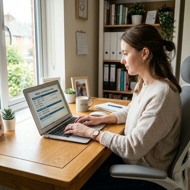 person creating medical certificate on laptop